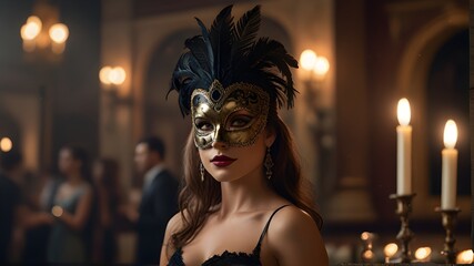 Masked Lady at an Elegant Masquerade Ball