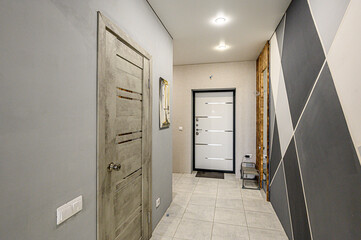 standard room interior apartment. room doors, renovation corridor lobby entrance hall