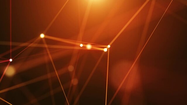4K Plexus of moving glowing dots and lines. Network or digital connection. Technology and Digital soft elegance orange loop background.