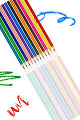 Horizontal image with reflected transverse colored pencils and colored strokes around