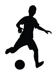 Fototapeta na wymiar Black silhouette of a playing football boy running and dribbling at the championship