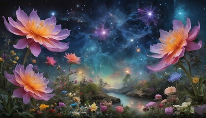 Obraz na płótnie Canvas Celestial-Garden-Ethereal-Celestial-Blooms-Surre- 2