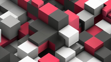 abstract 3d isometric red white gray cubes