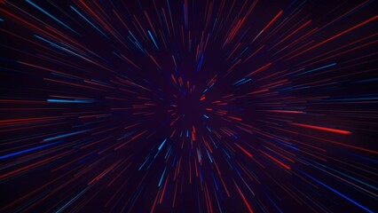 Abstract radial zoom surface of blurred multi color tunnel on black background. speed background radial light rays zoom. Data flow tunnel.