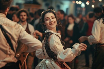 woman dancing in a crowd of people Bavaria retro