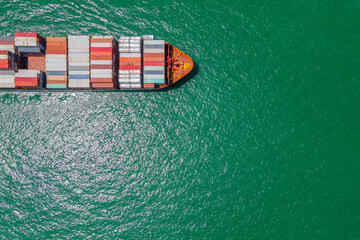 the image provides a stunning aerial view of a bustling cargo ship port, where massive vessels dock and unload their precious cargo. - obrazy, fototapety, plakaty