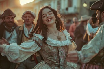 woman dancing in a crowd of people Bavaria retro