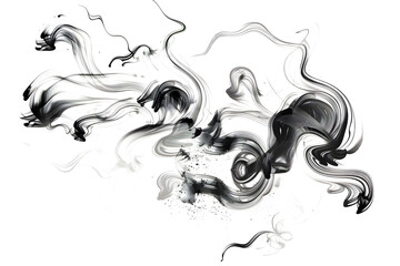 Black and white watercolor swirls creating dynamic movement on transparent background.