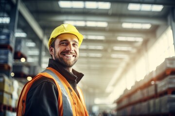 Portrait of Happy male factory manager,Smiling worker standing with arms crossed,