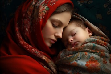 mother cradling her sleeping newborn in a warm embrace