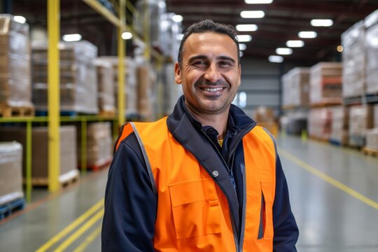 Portrait of Happy male factory manager,Smiling worker standing with arms crossed,