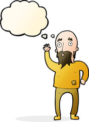 cartoon bearded man waving with thought bubble