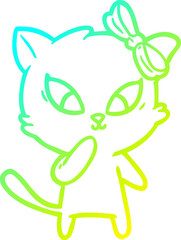 cold gradient line drawing of a cartoon cat