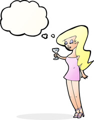 cartoon woman at party with thought bubble