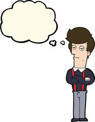 cartoon bored man with thought bubble