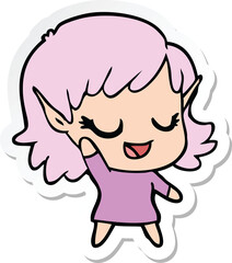 sticker of a happy cartoon elf girl