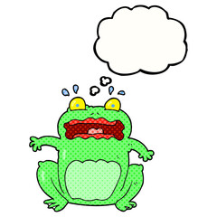freehand drawn thought bubble cartoon funny frightened frog