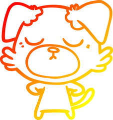 warm gradient line drawing of a cute cartoon dog