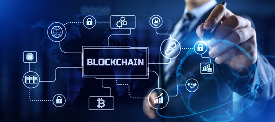 Blockchain cryptocurrency digital money financial technology concept.