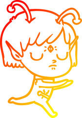 warm gradient line drawing of a cartoon alien girl