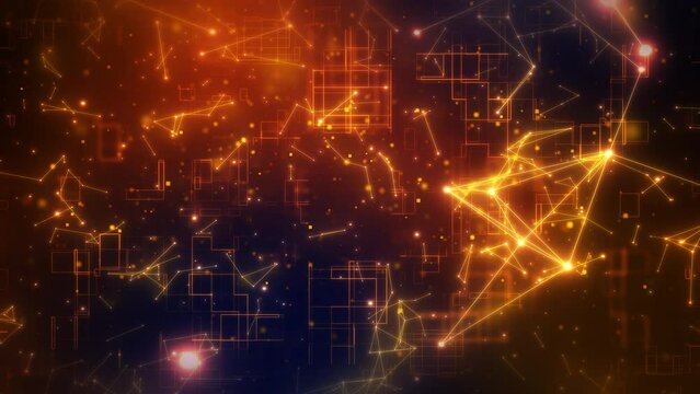Abstract business background with digital technology connection network moving dots and lines cyberspace glow particles. Data analysis flow futuristic cybersecurity high tech background concept.