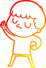 warm gradient line drawing of a cartoon grumpy boy