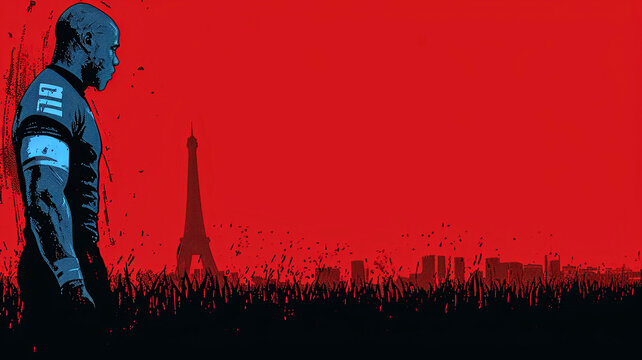 A man stands in front of the Eiffel Tower. The image is a poster for a movie