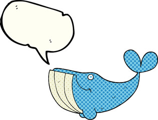 freehand drawn comic book speech bubble cartoon happy whale