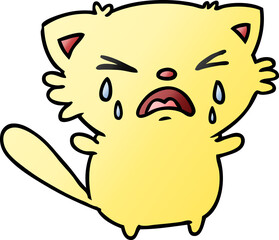 freehand drawn gradient cartoon of cute kawaii crying cat