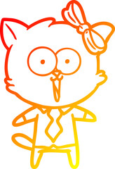 warm gradient line drawing of a cartoon cat