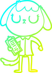 cold gradient line drawing of a cute cartoon dog wearing office shirt