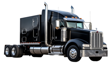 Black cargo truck isolated on transparent background