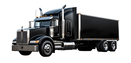 Black cargo truck isolated on transparent background