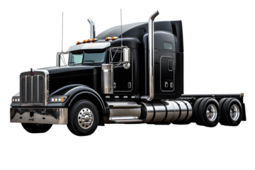 Black cargo truck isolated on transparent background
