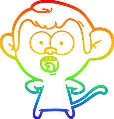 rainbow gradient line drawing of a cartoon shocked monkey