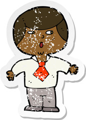 retro distressed sticker of a cartoon shocked boy