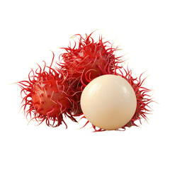 Rambutan fruit with red stems and a white egg