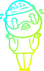 cold gradient line drawing of a cartoon bearded man crying