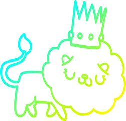 cold gradient line drawing of a cartoon lion with crown
