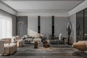 A contemporary-style living room, featuring clean lines with classical decoration