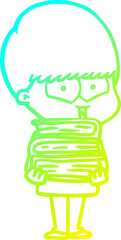 cold gradient line drawing of a cartoon happy boy