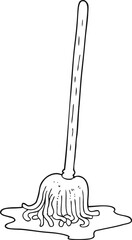 freehand drawn black and white cartoon mop