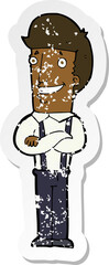 retro distressed sticker of a cartoon proud man