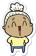 sticker of a cartoon happy old lady
