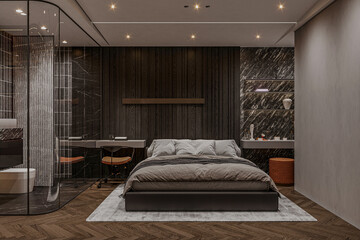 industrial style interior design of modern bedroom.