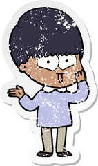 distressed sticker of a cartoon happy boy
