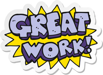 sticker of a cartoon great work symbol