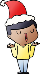 hand drawn gradient cartoon of a happy boy with no worries wearing santa hat