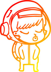 warm gradient line drawing of a cartoon pretty astronaut girl