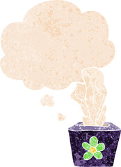 cartoon box of tissues with thought bubble in grunge distressed retro textured style